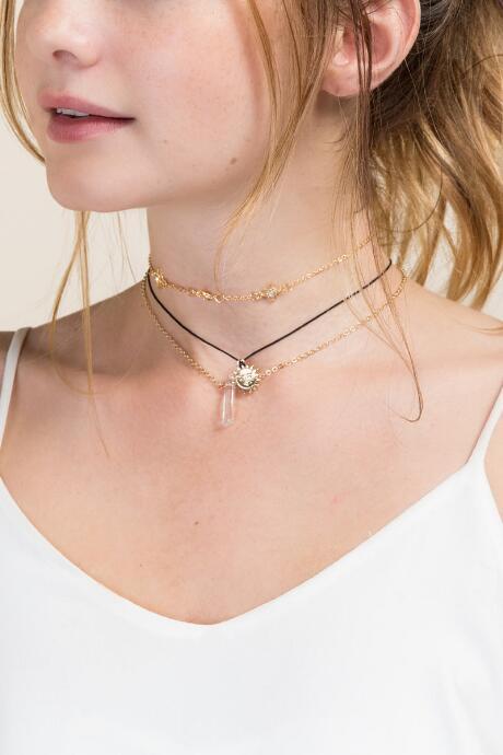 Francesca's Sabrina Moon And Crystal Choker Set - Black