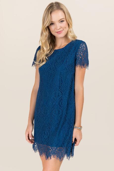 Francesca's Vanna Scalloped Lace Shift Dress - Peacock
