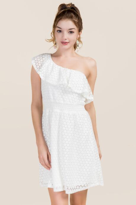 Francesca's Isabelle One Shoulder A-line Dress - White