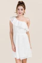 Francesca's Isabelle One Shoulder A-line Dress - White