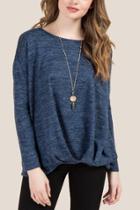 Francesca's Chloe Pleated Tuck Front Hacci Top - Navy