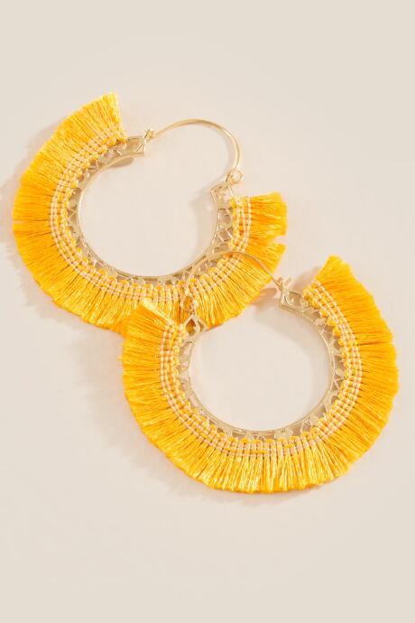 Francesca's Nora Tassel Hoop Earrings - Marigold