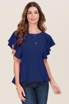 Blue Rain Marnie Flounce Sleeve Peplum Blouse - Navy