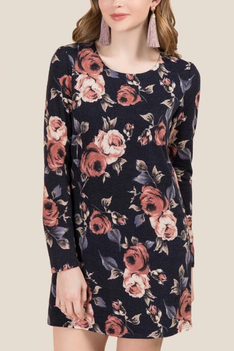 Francesca Inchess Serena Floral Hacci Knit Dress - Navy