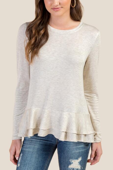 Francesca's Alba Bow Back Peplum Top - Heather Oat