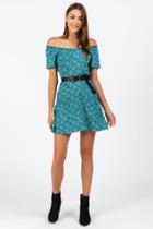 Francesca's Sabella Floral Off The Shoulder Dress - Green