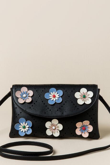 Francesca's Genoa 3d Floral Perforated Crossbody Clutch - Black