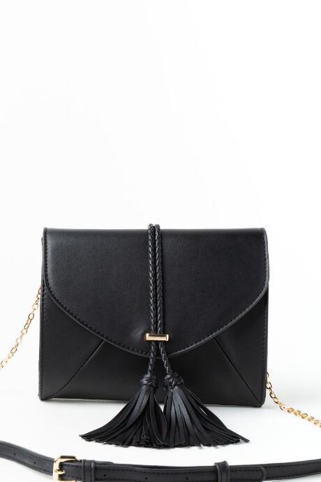 Francesca's Dawn Double Tassel Crossbody - Black