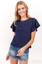 Francesca's Addy Flutter Sleeve T-shirt - Navy