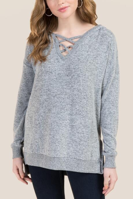 Francesca's Tracy Lattice Basic Hoodie - Heather Gray