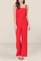 Francesca's Paulina Crepe Jumpsuit - Red