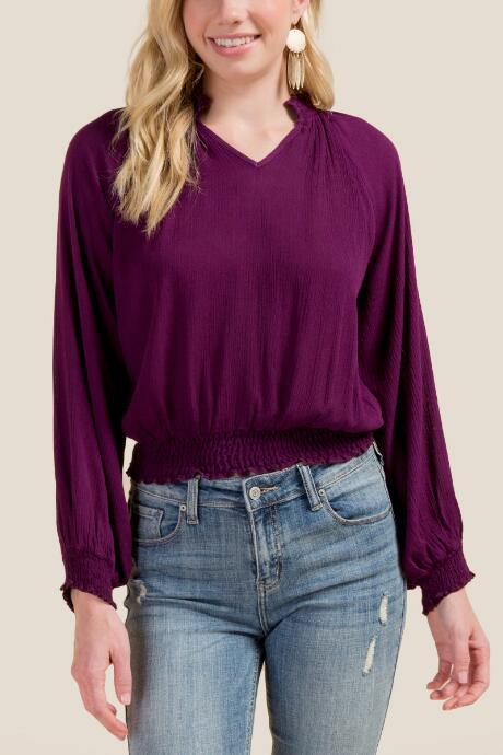 Francesca's Molly Smocked Waist Blouse - Purple