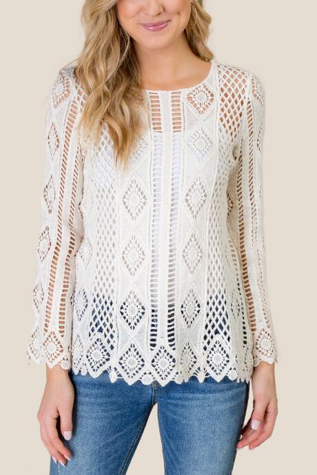 Francesca's Hannah Crochet Blouse - Sand