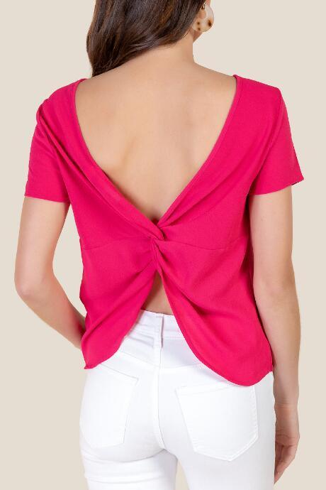Francesca's Rooney Twist Back Top - Fuchsia