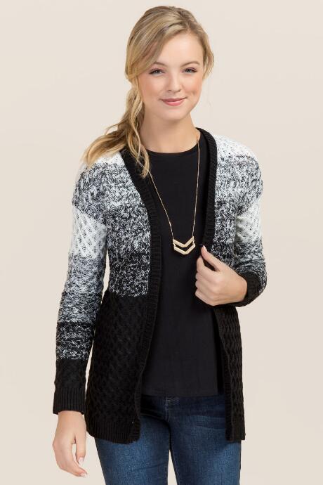 Francesca's Katelyn Color Block Cardigan - Black/white