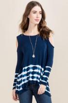 Alya Tilly Cold Shoulder Tie Dye Top - Navy