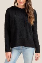 Francesca's Desi Popcorn Knit Hooded Sweater - Black