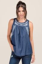Blue Rain Coco Embroidered Tencel Sleeveless Top - Chambray