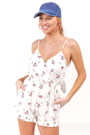 Avalon Apparel Group, Llc Luna Floral Ruffle Romper - Ivory