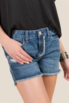 Francesca's Shiri Frayed Step Hem Jean Shorts - Medium Wash