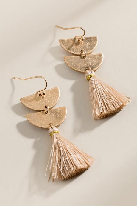 Francesca's Catalina Linear Tassel Earrings - Taupe