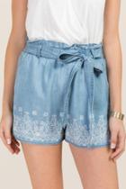 Blue Rain Meg Bleach Print Hem Paperbag Shorts - Chambray