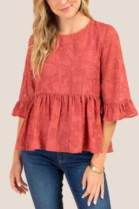 Francesca Inchess Jen Burnout Peplum Blouse - Rose