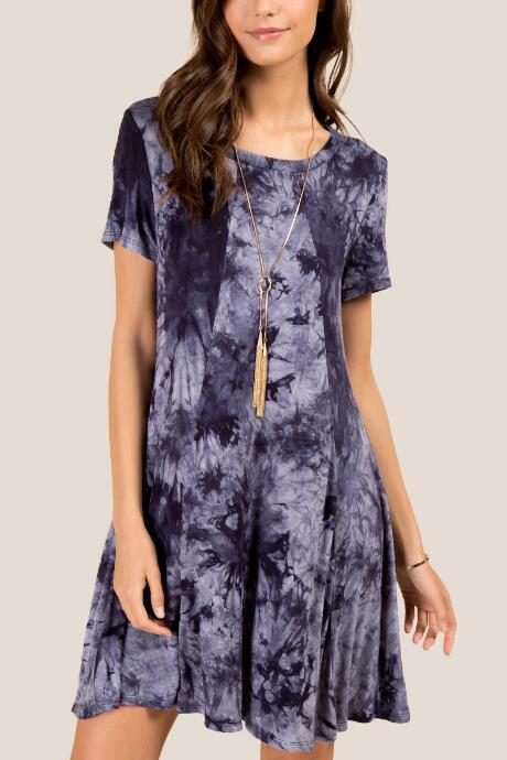 Francesca Inchess Margot Back Tie Dye Shift Dress - Navy