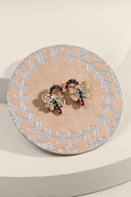 Francesca's Pav Candy Cane Stud Earrings - Multi