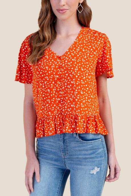 Francesca's Lorraine Button Front Blouse - Orange