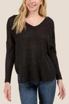 Francesca Inchess Cassidy Waffle Knit Drop Shoulder Top - Black