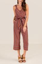 Francesca's Darby Tie Waist Culotte Jumpsuit - Cinnamon