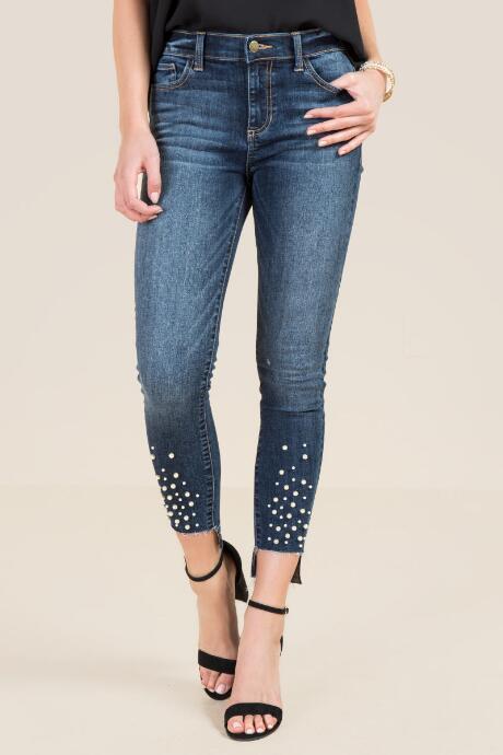 Francesca's Harper Pearl Step Hem Jeans - Dark