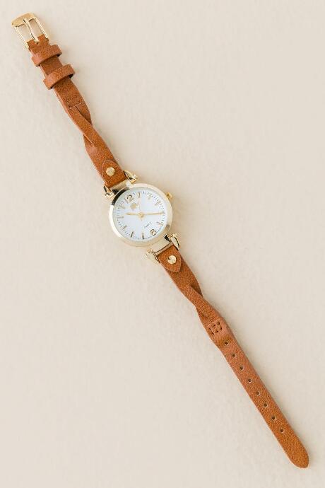Francesca's Agatha Twisted Band Elephant Watch - Cognac
