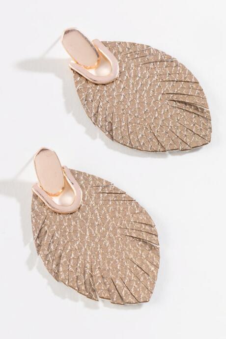 Francesca's Helen Leather Drop Earrings - Champagne