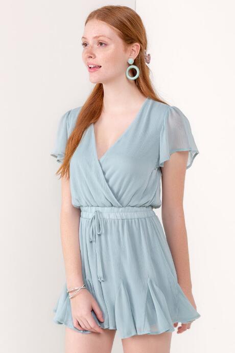 Francesca's Quinn Ruffled Romper - Light Teal