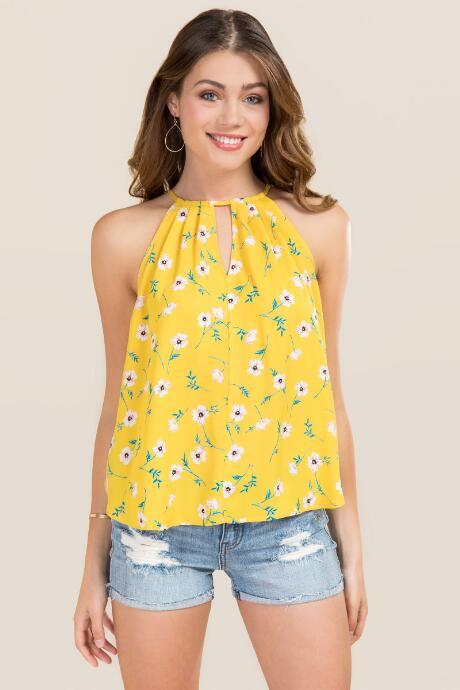 Blue Rain Eudora High Neck Floral Tank - Yellow