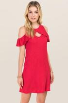 Alya Yvette Ruffle Cold Shoulder Dress - Red