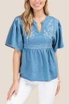 Francesca Inchess Corinne Flutter Sleeve Lattice Embroidery Top - Lite