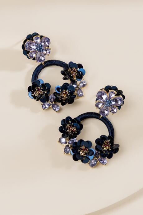 Francesca's Trinity Sequined Circle Statement Earrings In Navy - Navy