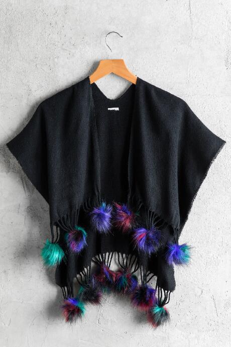 Francesca's Natasha Pom Pom Kids Ruana - Black
