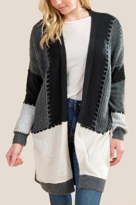 Francesca's Leeanne Color Blocked Cardigan - Heather Gray