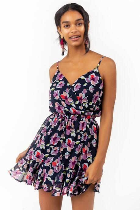 Francesca's Nelah Floral Surplice Dress - Black