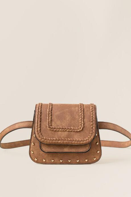 Francesca's Emma Stud And Braid Belt Bag - Tan
