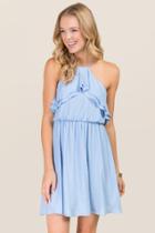 Francesca's Maija Ruffle A-line Dress - Oxford Blue