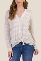 Francesca's Carly Button Down Tee - Heather Oat