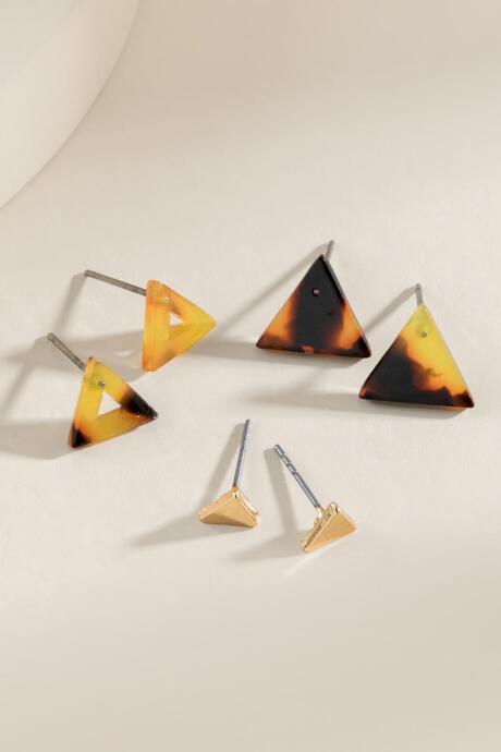 Francesca's Hanley Triangle Stud Earring Set - Amber