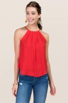 Miami Lena High Neck Pleated Tank - Red