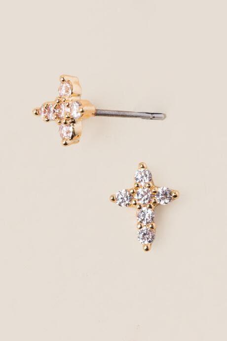 Francesca's Cross Cubic Zirconia Stud Earring - Crystal
