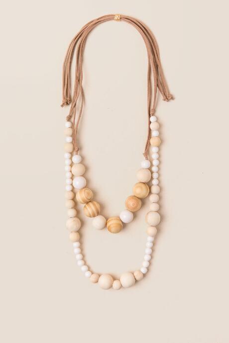Francesca's Laurette Wood And Suede Beaded Necklace - Tan